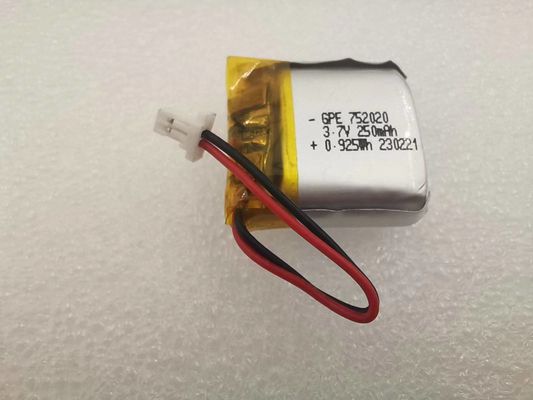 Αγορά 3.7V 250mAh 752020 Li Polymer μπαταρία για συσκευές ομορφιάς με διάρκεια ζωής 500 κύκλων διαδικτυακή κατασκευή