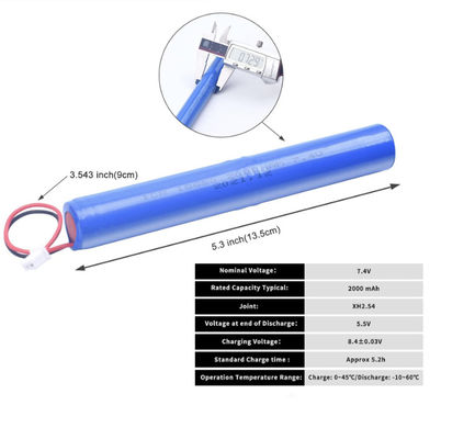 Αγορά ICR18650 2S1P 7,4V 2000mAh Μπαταρία ιόντων λιθίου με προστασία από υπερένταση 500 κύκλου ζωής και κύτταρα βαθμού Α διαδικτυακή κατασκευή