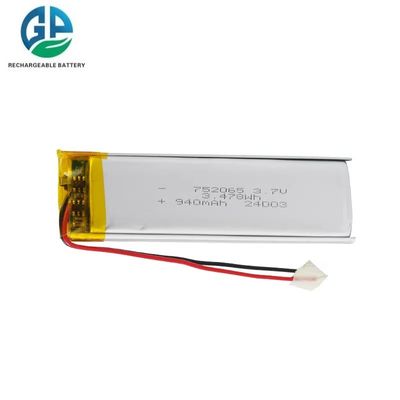 Αγορά KC CB IEC62133 LiPo επαναφορτιζόμενη μπαταρία πακέτο 752065 940mAH Λίθιο πολυμερές κύτταρο Lipo μπαταρία 3.7v 10ah μπαταρία ιχνηλατητή online manufacture