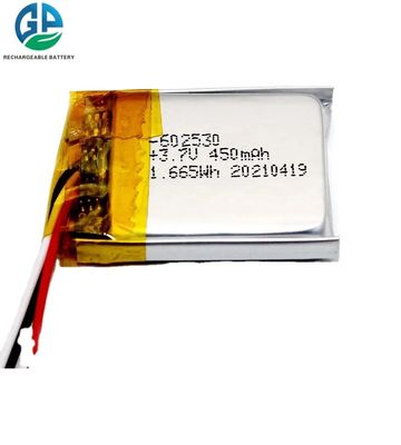 KC επαναφορτιζόμενη πολυμερής μπαταρία 3.7V 450mAh 1.665Wh 602530 λι