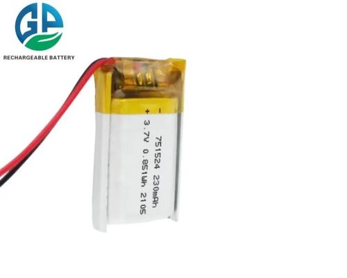 3.7v 230mah Li πολυμερή επαναφορτιζόμενη μπαταρία 751524