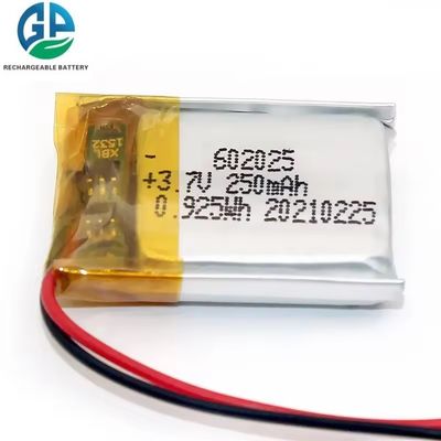 IEC62133 KC Εγκριθείσα πολυμερή επαναφορτιζόμενη μπαταρία λιθίου Lipo 602025 250mah 3.7v