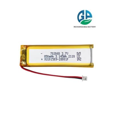 KC, MSDS, RoHS Εγκριθείσα επαναφορτιζόμενη μπαταρία ιόντων λιθίου 3.7v 850mAh μπαταρία πολυμερούς λιθίου 702060