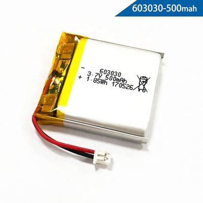 Πακέτο πολυμερών μπαταριών λίθιου βολτ 500mAh 603030 IEC62133 3,7